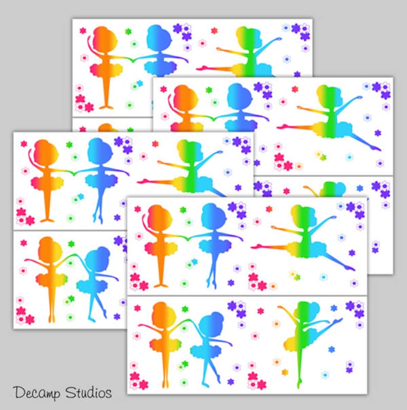 BALLERINA GIRLS ROOM Rainbow Wallpaper Border Wall Art Decals Kids Ballet Tutu Silhouette Floral Stickers Decor Girls Room Wall Art Decor