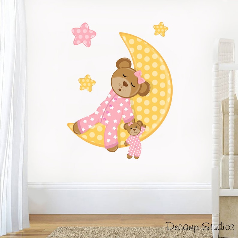 Teddy Bear Nursery Decal Baby Boy Wall Art Cloud Star Stickers Kids Mural Room