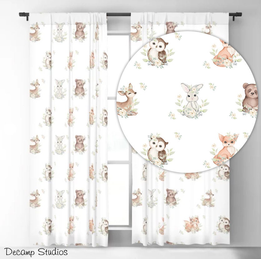 Watercolor Woodland Animals Nursery Curtain Baby Girl Room | Etsy
