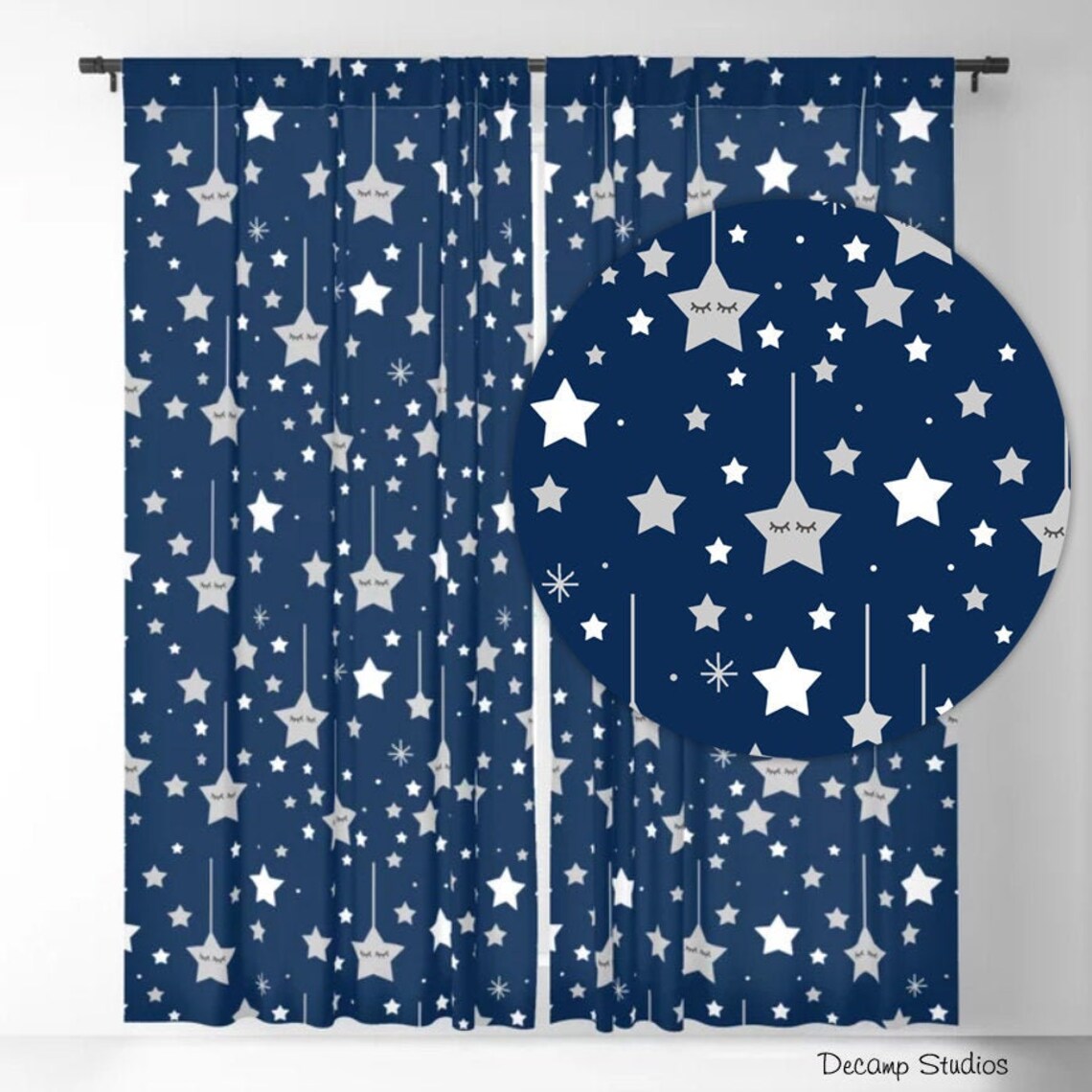Star Nursery Curtains Baby Boy Navy Blue Room Decor Blackout Etsy