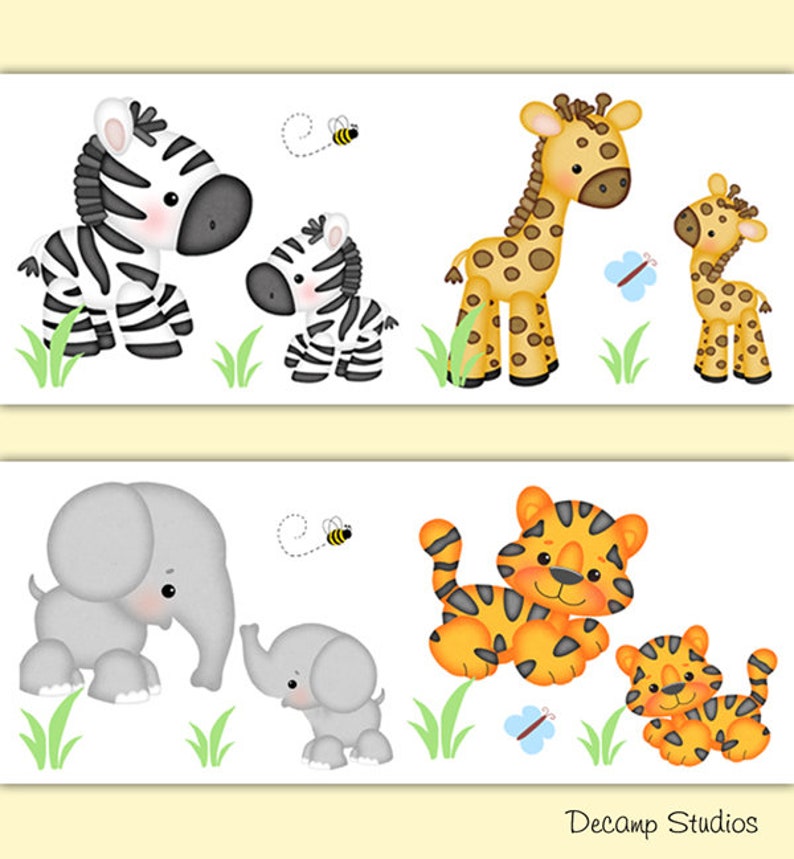 Safari Animals Nursery Baby Boy Girl Wallpaper Border Wall Art Jungle Stickers Kids Room Decor Zebra Elephant Tiger Giraffe Mom And - Zebra Wall Border Safari Animals Nursery Baby Boy Girl Wallpaper Border Wall Art Jungle Stickers Kids Room Decor Zebra Elephant Tiger Giraffe Mom And - Zebra Wall Border
