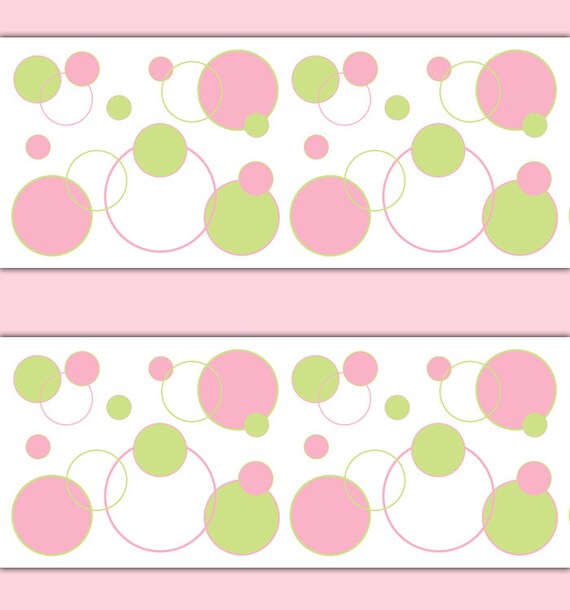 PINK GREEN POLKA Dot Wallpaper Border Wall Art Decal Girl Etsy