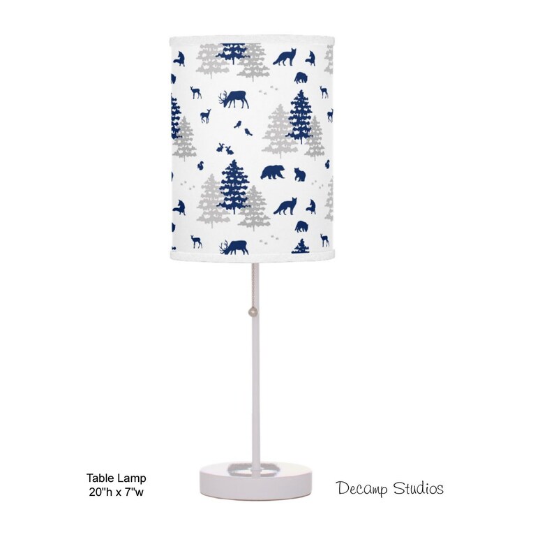 WOODLAND ANIMALS LAMP Navy Blue Baby Boy Nursery Decor Fox Etsy