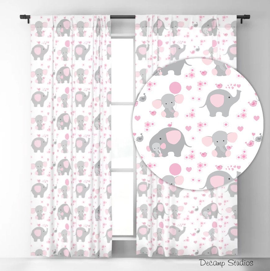 GIRL NURSERY CURTAINS Pink Elephant Safari Animal Baby Room Etsy