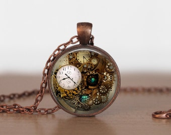 Steampunk Clock Gears Jewelry, Clock and Gears Pendant, Clock and Gears Necklace, Clock and Gears Charm, Steampunk Jewelry(Not actual Clock)