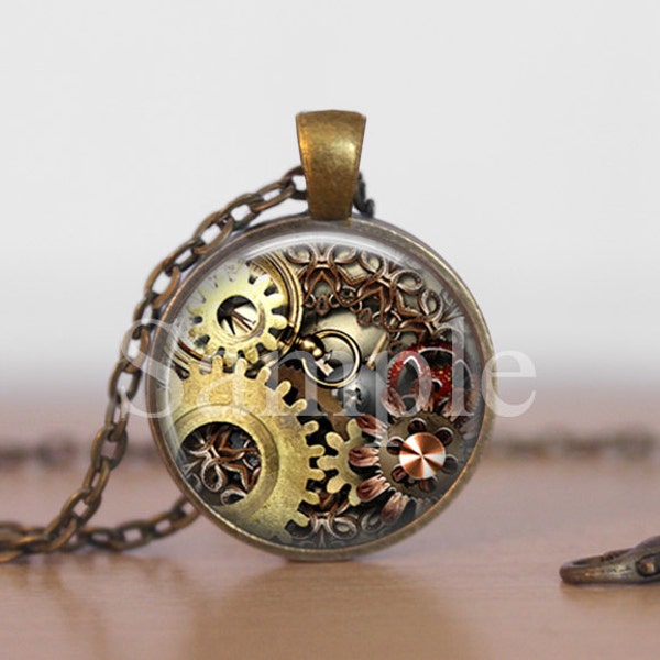 Steampunk Clock Gears Jewelry, Clock and Gears Pendant, Clock and Gears Necklace, Clock and Gears Charm, Steampunk Jewelry(Not actual Clock)