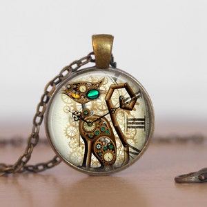 Steampunk Cat Clock Jewelry, Cat Pendant, Cat Lover Gift, Steampunk Lover Gift, Gear cat clock pendant, Cat Charm (Not actual Clock)