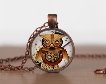 Steampunk Owl Clock Jewelry, Owl Pendant, Owl Lover Gift, Steampunk Lover Gift, Gear Owl clock pendant, Owl Charm (Not actual Clock)