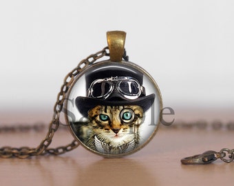 Steampunk Cat, Cat in a hat Jewelry, Cat Pendant, Cat Charm, Steampunk Charm, Steampunk Jewelry, Cat in a Top hat, Cat jewelry