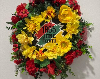 1865 JUNE TEENTH" sign in the African round wreath