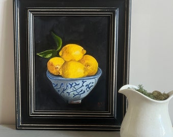 Lemons in Blue Bowl