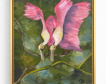 Spoonbill friends. Original oil painting inspired by the Lowcountry.