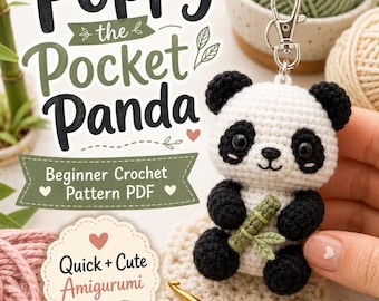 Padrão de crochê em PDF para Amigurumi de Panda de Bolso Poppy, Chaveiro de Pelúcia para Iniciantes