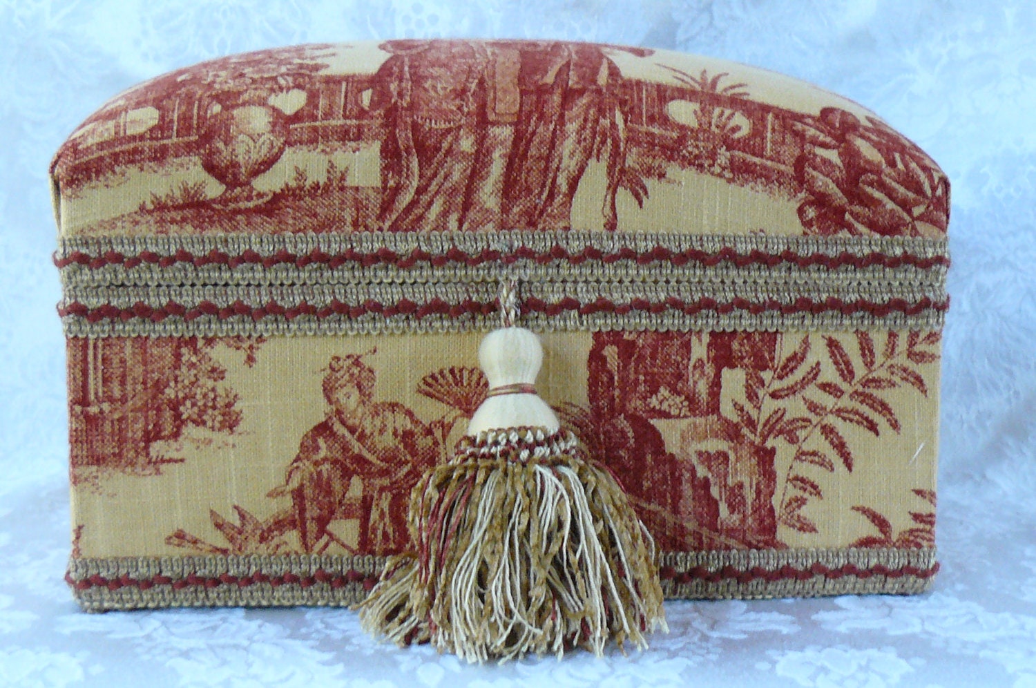 Fabric Covered Jewelry Box Oriental Toile Pattern Mothers Day Etsy