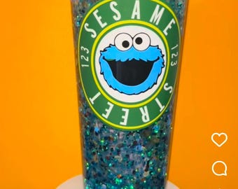 24 oz Cookie Monster snowglobe  glitter Tumblr