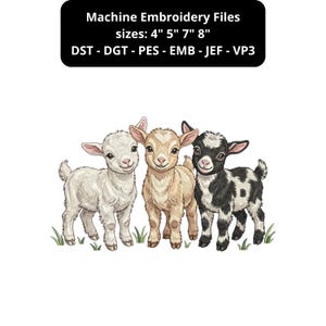 Cute Baby Goat Embroidery Design, Farm Animal Machine Embroidery File, Three Little Goats Patch Pattern