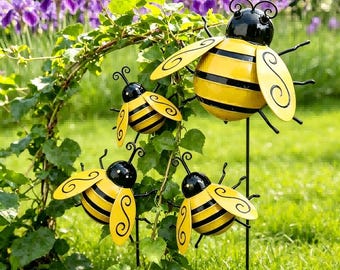 Conjunto de decoración de pared de abejas de metal hechas a mano a medida, arte de abejas para jardín, exhibición al aire libre, adorno de hierro forjado