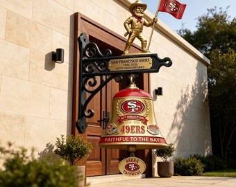 Campainha de parede artesanal do San Francisco 49ers | Campainha de porta inspirada no time de futebol americano | Decoração para fãs de esportes | Detalhe rústico para entrada
