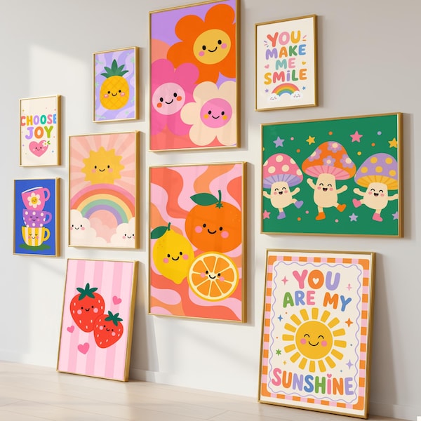 Más de 75 láminas decorativas infantiles con temática de dopamina, un conjunto llamativo y colorido para la sala de juegos, ideal para la decoración de habitaciones de niñas.