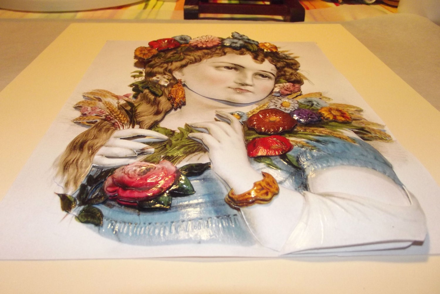 Vintage Woman 3D Paper Tole framed art Etsy