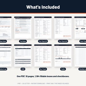 What's included: all 10 pages of the truck inspection forms PDF, including box truck, trailer and monthly log
