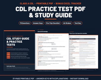 Test pratique CDL (PDF), guide d'étude, liste de vérification avant départ (classe A), freins pneumatiques, version imprimable et Excel
