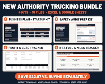 New Authority Trucking Bundle: Business Plan, Safety Audit, Profit and IFTA, Excel & Google Sheets