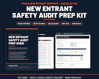 New Entrant Safety Audit Checklist, FMCSA DOT Audit Prep, DQ File Tracker, Excel & Word