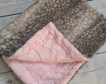 Grey Fawn Blush Baby Blanket, Girl Minky Blanket, Baby Shower Gift, Personalized Baby Blanket