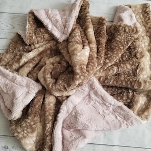 Fawn Rosewater Baby Blanket, Girl Minky Blanket, Baby Shower Gift, Personalized Baby Blanket