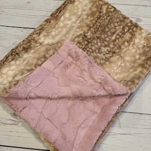Fawn Woodrose Baby Blanket, Girl Minky Blanket, Baby Shower Gift, Personalized Baby Blanket