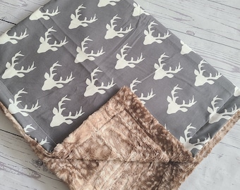 Grey Deer Fawn Baby Blanket, Boy Minky Blanket, Baby Shower Gift, Personalized Baby Blanket