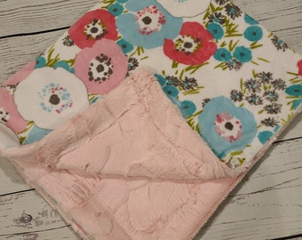 Floral Baby Blanket, Girl Minky Blanket, Baby Shower Gift, Personalized Baby Blanket