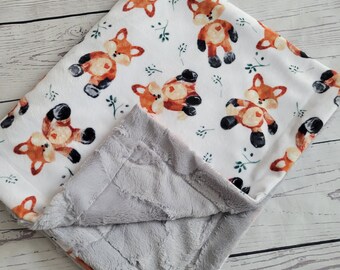Personalized Baby Blanket, Woodland Fox Baby Blanket, Boy Minky Blanket, Baby Shower Gift, Newborn Gift
