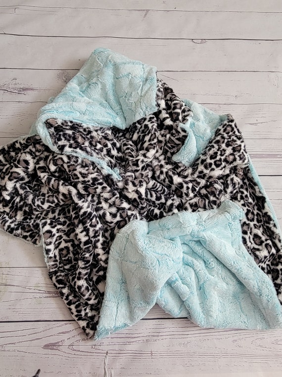 Cheetah Blue Baby Blanket, Girl Baby Blanket, Baby Shower Gift