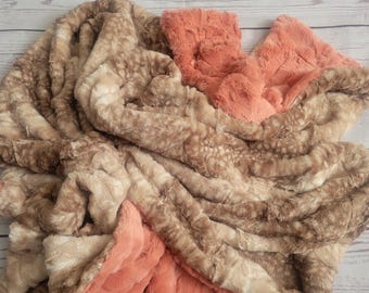 Manta de bebé color coral claro, manta de tela suave para niña, regalo para baby shower, manta de bebé personalizada