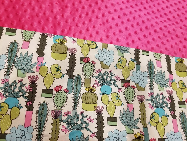 Carseat Baby Blanket Cotton Cactus Minky backing 23 colors Carseat Blanket Crib Blanket Minky Blanket