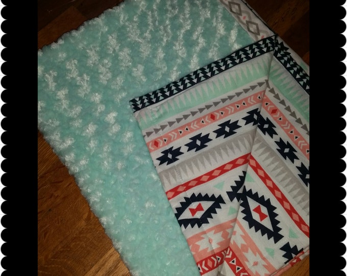 Minky Baby Blanket Aztec Baby Blanket Coral Mint Blanket Etsy