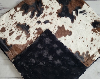 Western Farm Cow Baby Blanket, Boy Minky Blanket, Baby Shower Gift, Personalized Baby Blanket