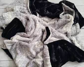 Silver Fawn and Black Baby Blanket, Boy Minky Blanket, Baby Shower Gift, Personalized Baby Blanket, Adult Minky Blanket, Deer Nursery