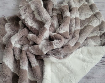 Tan and Cream Minky Baby Blanket, Boy or Girl Minky Blanket, Baby Shower Gift, Personalized Baby Blanket, READY TO SHIP