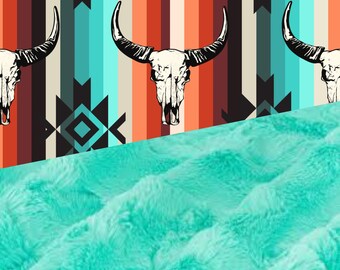 Stripe Longhorn Baby Blanket, Boy Minky Blanket, Baby Shower Gift, Personalized Baby Blanket, Adult Minky Blanket