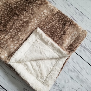 Fawn Ivory Baby Blanket, Girl Minky Blanket, Baby Shower Gift, Personalized Baby Blanket, Adult Minky Blanket