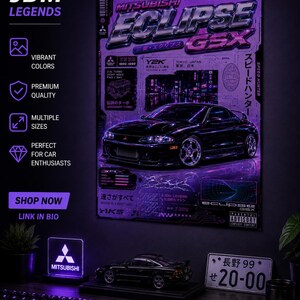Mitsubishi Eclipse GSX Poster JDM Wall Art 90s Japanese Sports Car Print dsm Turbo Car Poster Automotive Decor Eclipse GSX Gift