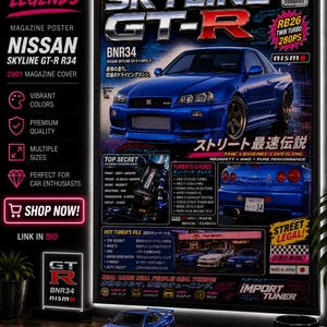 Nissan Skyline GT R R34 Poster Nissan GTR Wall Art R34 Blueprint Print JDM Car Poster Nismo Decor Automotive Enthusiast Gift