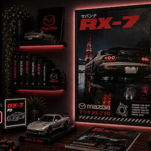 Mazda RX7 FD Poster JDM Wall Art rx7 fd Print 13B rew Rotary Engine Decor Mazda rx7 Gift Japanese Car Artwork
