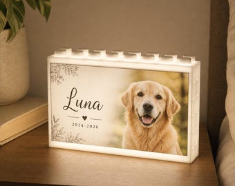 Custom Pet LED Building Brick Photo Block, Personalized Light Up Pet Memorial Keepsake, Dog Cat Nightstand Gift