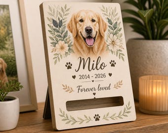 Personalized Pet Memorial Collar Display Sign, Custom Dog or Cat Photo Wood Keepsake, Pet Loss Sympathy Gift