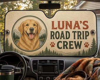 Custom Pet Road Trip Windshield Sunshade, Personalized Dog Cat Car Shade With Name, Pet Photo Car Accessory Gift