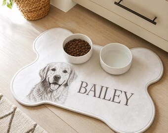 Personalized Pet Feeding Mat, Custom Dog Cat Food Bowl Mat with Name and Portrait, New Puppy Gift